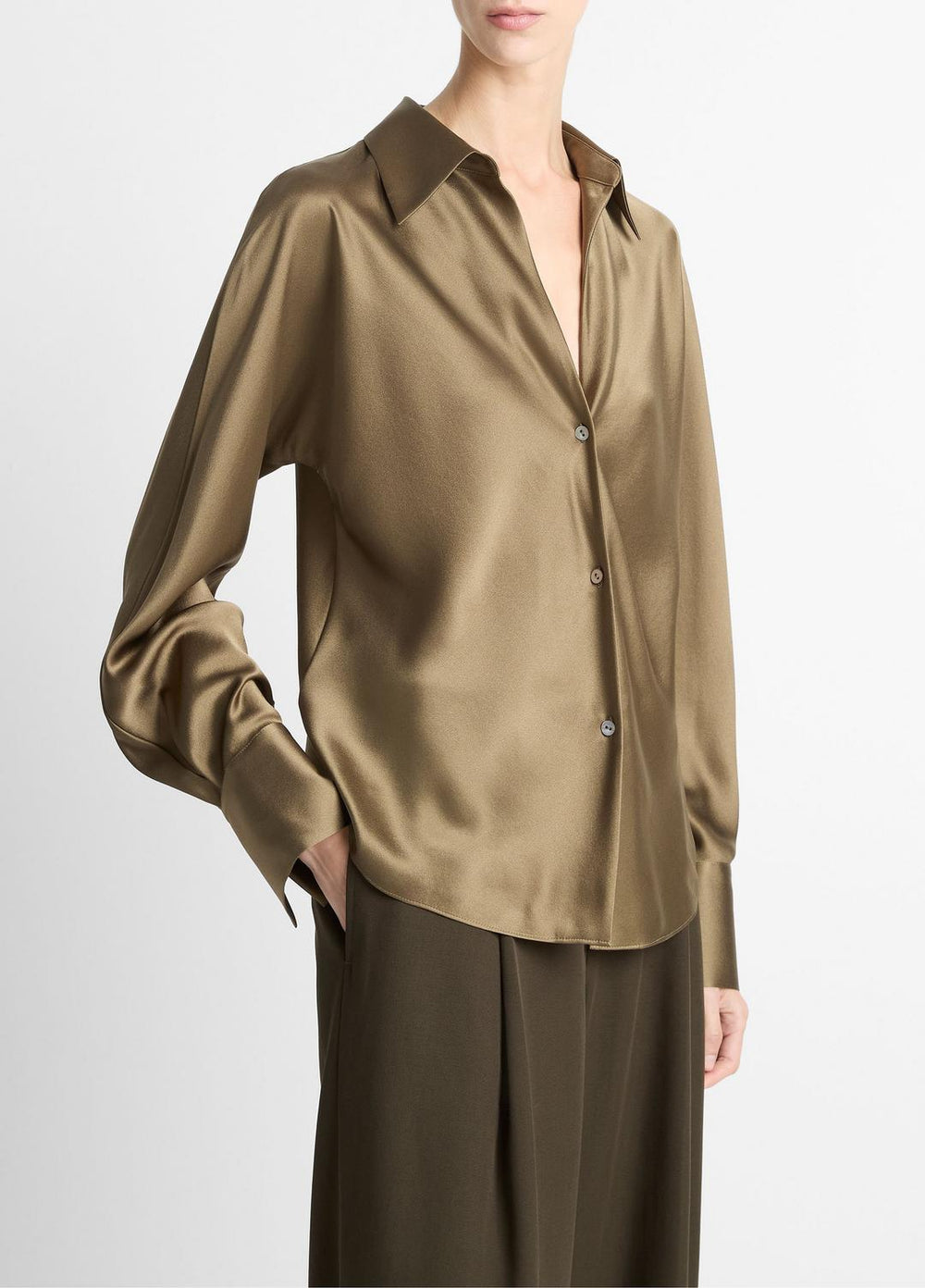 Silk Bias Long-Sleeve Blouse in Long Sleeve - CYPRESS | VINCE Women