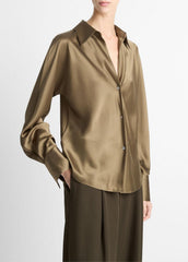 Silk Bias Long-Sleeve Blouse in Long Sleeve - CYPRESS | VINCE Women