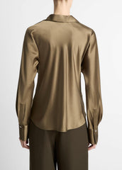 Silk Bias Long-Sleeve Blouse in Long Sleeve - CYPRESS | VINCE Women