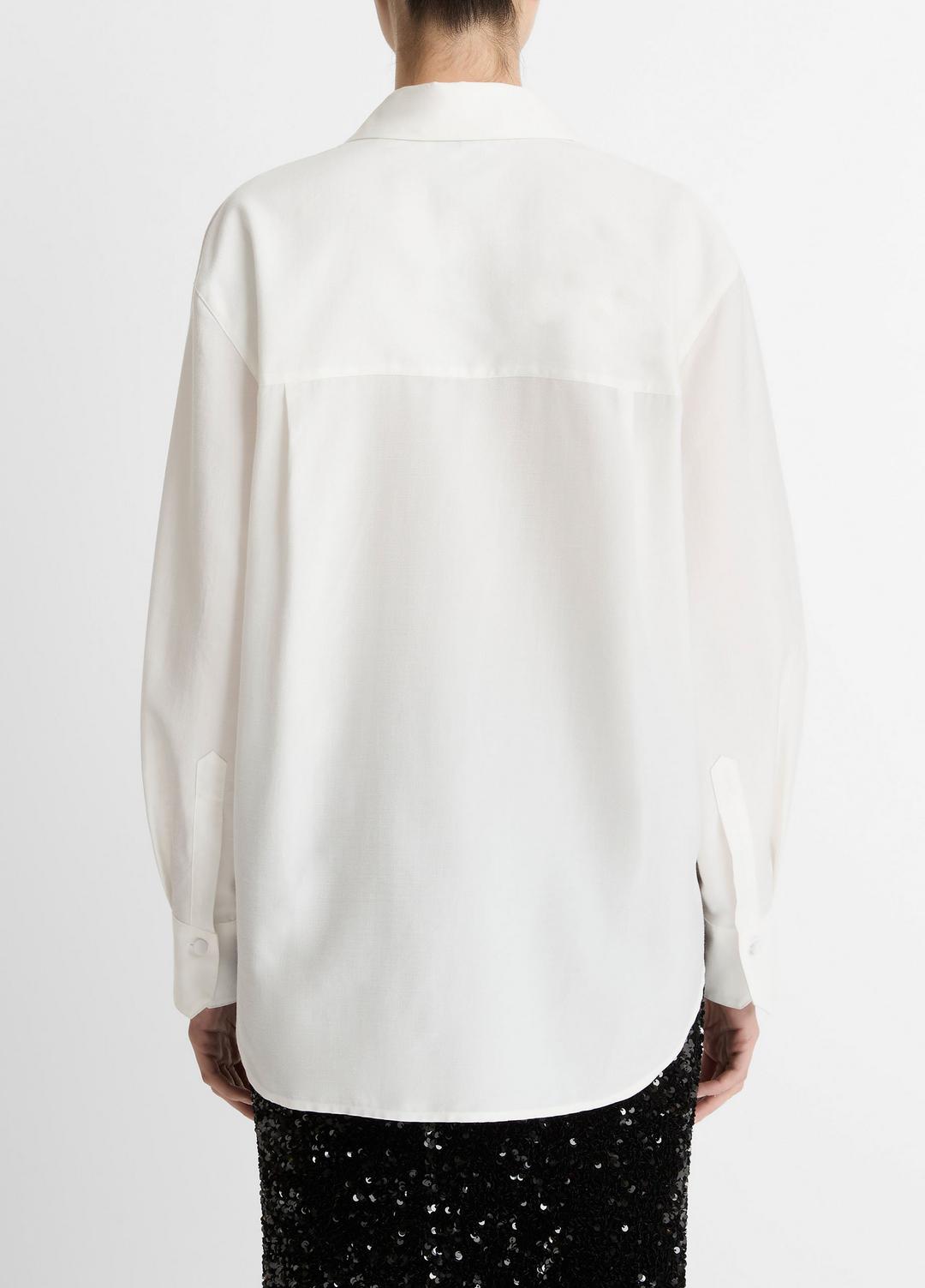 Refined Twill Covered-Button Shirt in Long Sleeve - LIGHT CREAM | VINCE Women