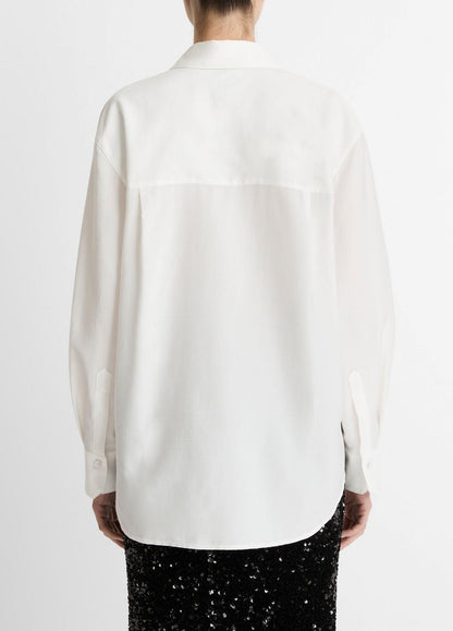 Refined Twill Covered-Button Shirt in Long Sleeve - LIGHT CREAM | VINCE Women