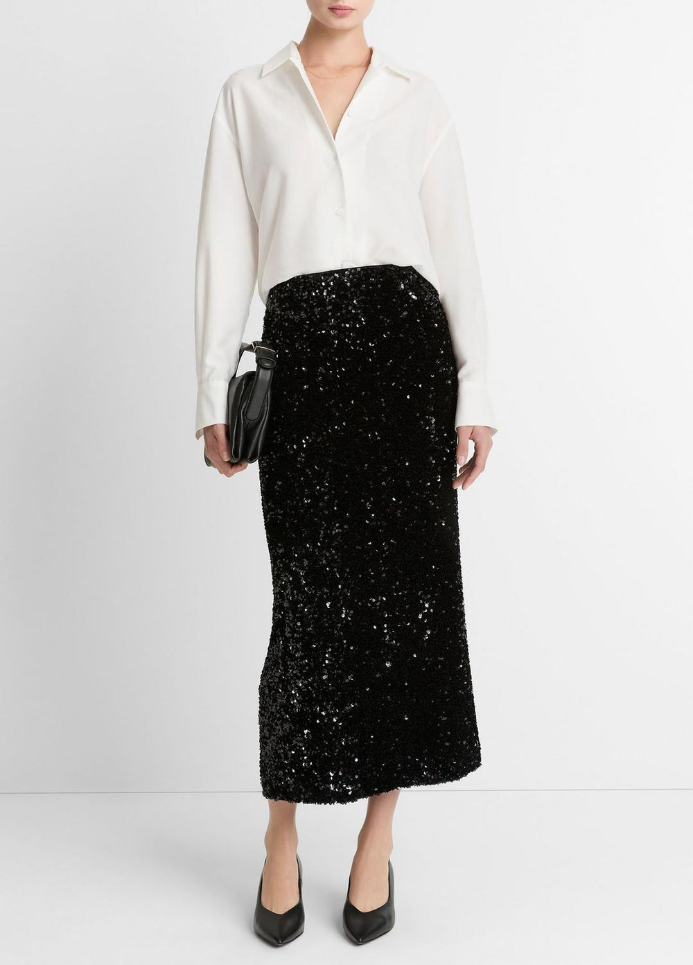 Refined Twill Covered-Button Shirt in Long Sleeve - LIGHT CREAM | VINCE Women