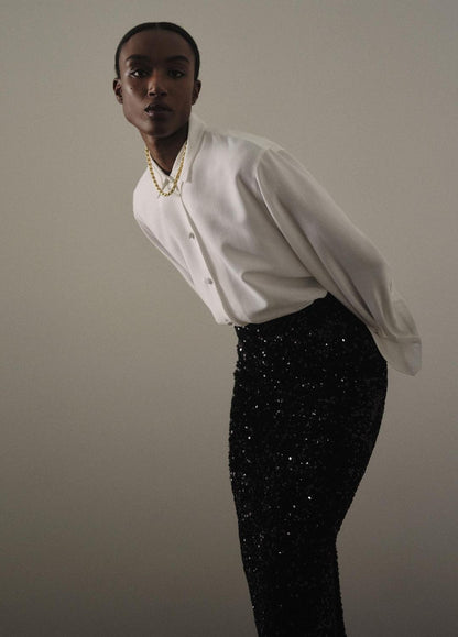 Refined Twill Covered-Button Shirt in Long Sleeve - LIGHT CREAM | VINCE Women