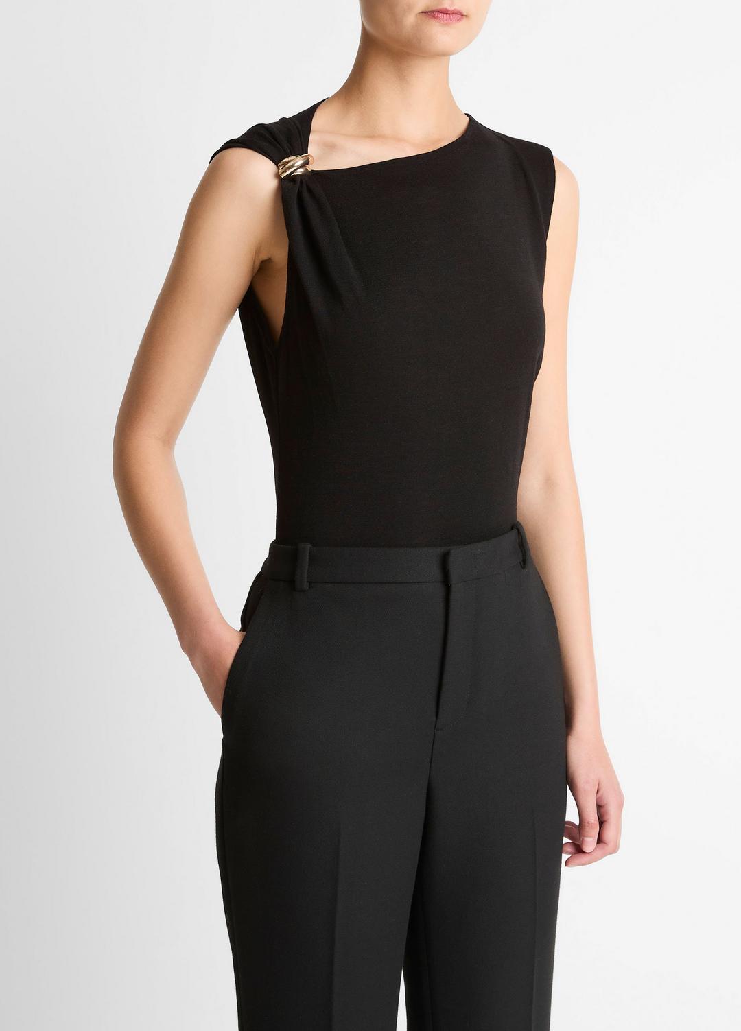 Cinched-Shoulder Wool-Blend Top in Tank Tops - BLACK | VINCE Women