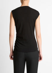 Cinched-Shoulder Wool-Blend Top in Tank Tops - BLACK | VINCE Women