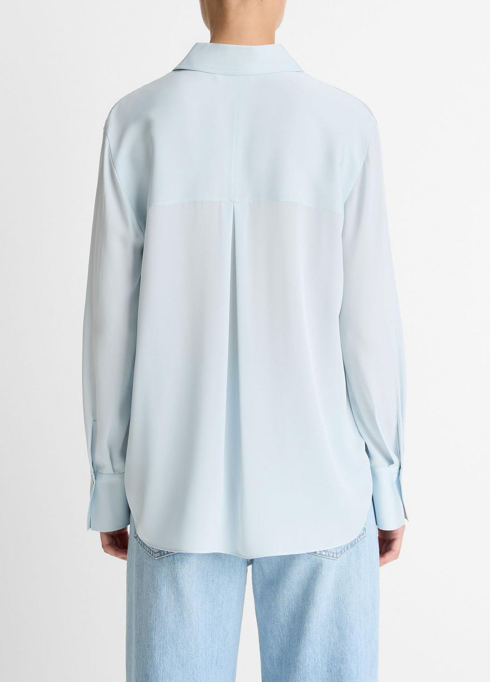 Stretch-Silk Button-Front Blouse in Long Sleeve - GLACIER | VINCE Women