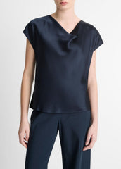 Silk Cowl-Neck Blouse in Short Sleeve - COASTAL BLUE | VINCE Women