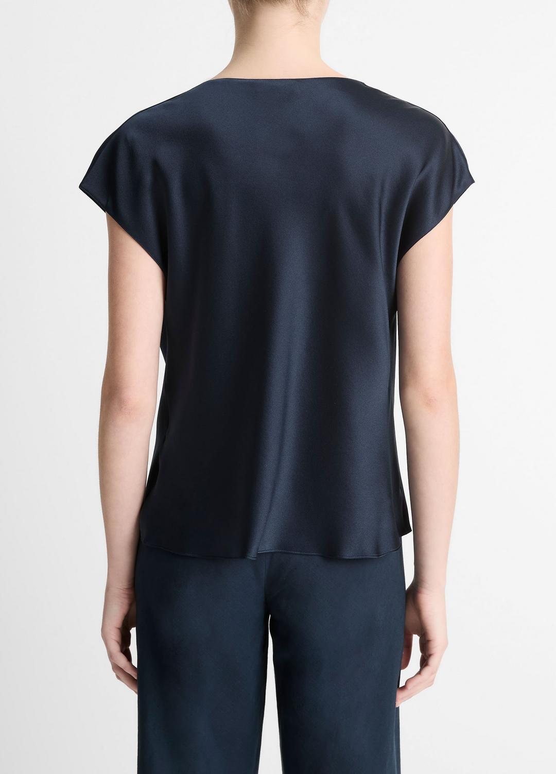 Silk Cowl-Neck Blouse in Short Sleeve - COASTAL BLUE | VINCE Women