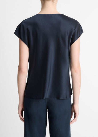 Silk Cowl-Neck Blouse in Short Sleeve - COASTAL BLUE | VINCE Women