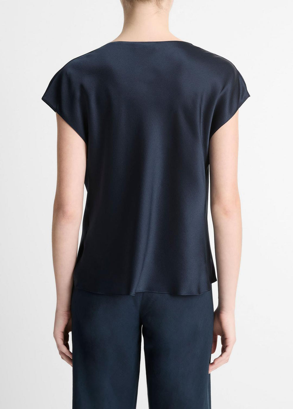 Silk Cowl-Neck Blouse in Short Sleeve - COASTAL BLUE | VINCE Women