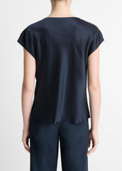 Silk Cowl-Neck Blouse in Short Sleeve - COASTAL BLUE | VINCE Women