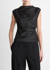 Satin Draped Cowl-Neck Top in Tank Tops - BLACK | VINCE Women