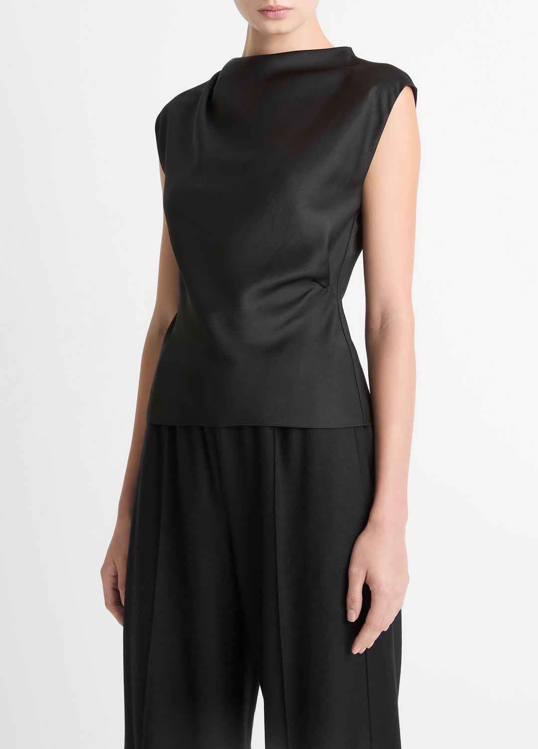 Satin Draped Cowl-Neck Top in Tank Tops - BLACK | VINCE Women