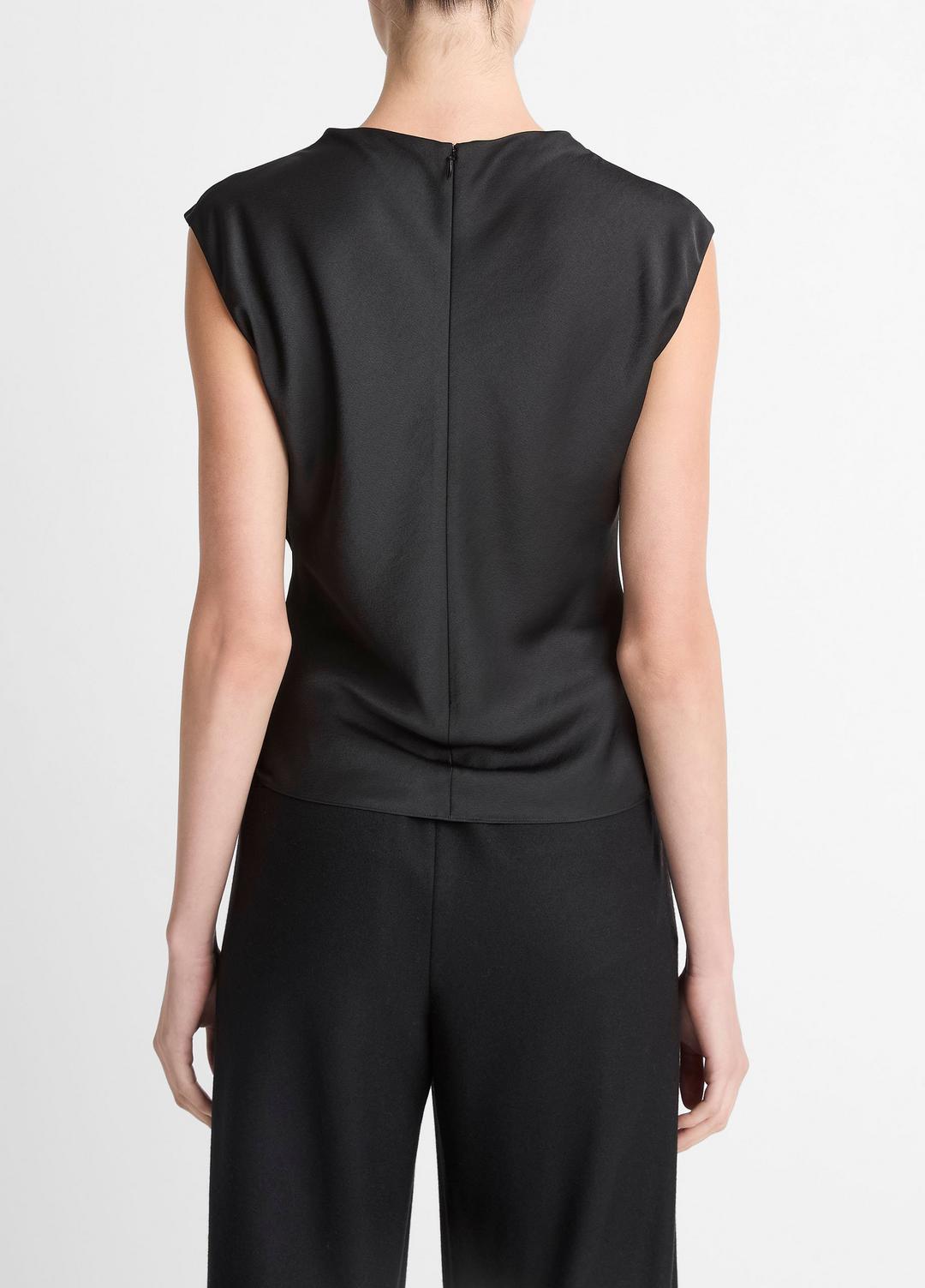 Satin Draped Cowl-Neck Top in Tank Tops - BLACK | VINCE Women