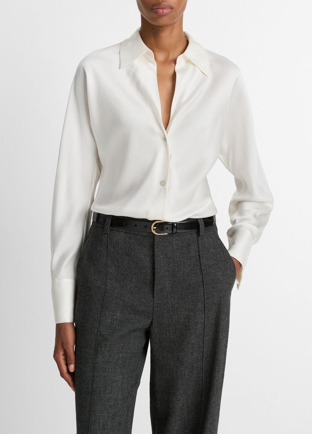 Silk Bias Long-Sleeve Blouse in Long Sleeve - OFF WHITE | VINCE Women