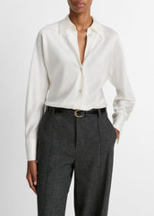 Silk Bias Long-Sleeve Blouse in Long Sleeve - OFF WHITE | VINCE Women