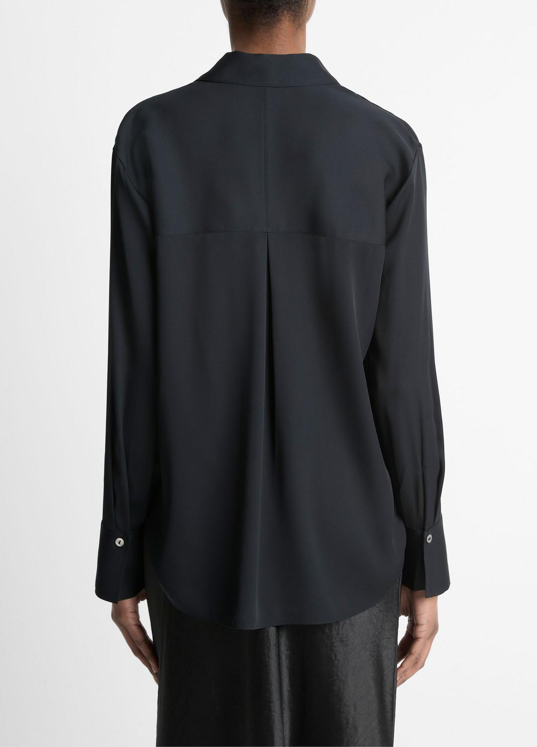 Stretch-Silk Button-Front Blouse in Long Sleeve - BLACK | VINCE Women
