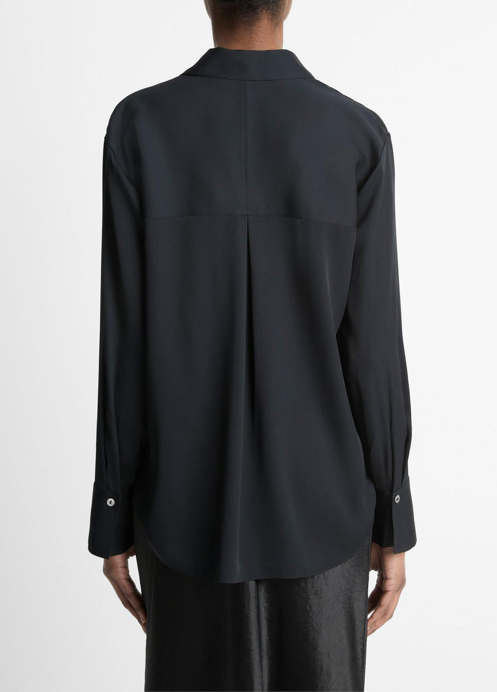 Stretch-Silk Button-Front Blouse in Long Sleeve - BLACK | VINCE Women