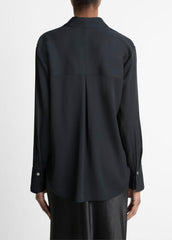 Stretch-Silk Button-Front Blouse in Long Sleeve - BLACK | VINCE Women