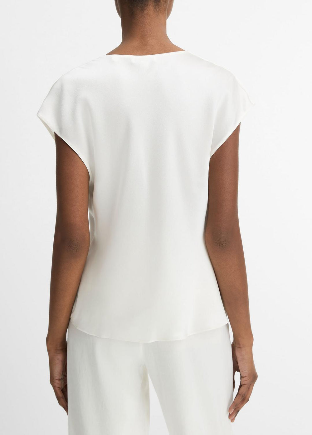 Silk Cowl-Neck Blouse in Short Sleeve - OFF WHITE | VINCE Women