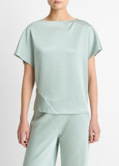 Draped Satin Dolman-Sleeve Blouse in Short Sleeve - ALOE STONE | VINCE Women