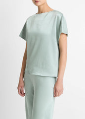 Draped Satin Dolman-Sleeve Blouse in Short Sleeve - ALOE STONE | VINCE Women