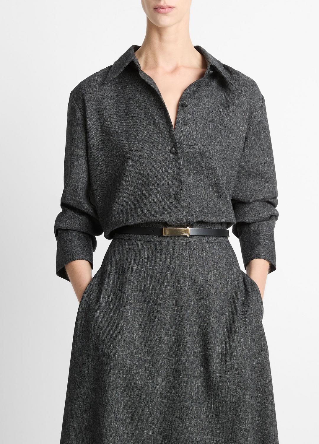 Italian Jaspe Relaxed Button-Front Shirt in Long Sleeve - MEDIUM HEATHER GREY | VINCE Women