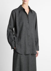 Italian Jaspe Relaxed Button-Front Shirt in Long Sleeve - MEDIUM HEATHER GREY | VINCE Women