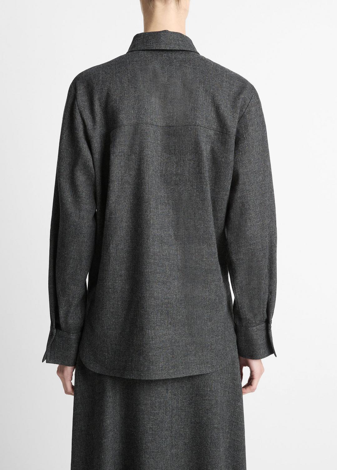 Italian Jaspe Relaxed Button-Front Shirt in Long Sleeve - MEDIUM HEATHER GREY | VINCE Women
