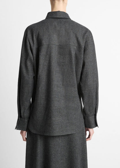 Italian Jaspe Relaxed Button-Front Shirt in Long Sleeve - MEDIUM HEATHER GREY | VINCE Women