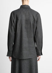 Italian Jaspe Relaxed Button-Front Shirt in Long Sleeve - MEDIUM HEATHER GREY | VINCE Women