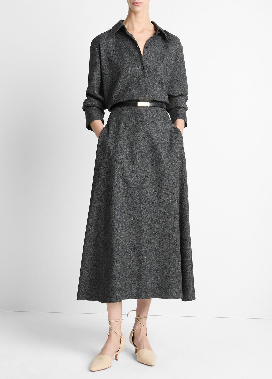 Italian Jaspe Relaxed Button-Front Shirt in Long Sleeve - MEDIUM HEATHER GREY | VINCE Women