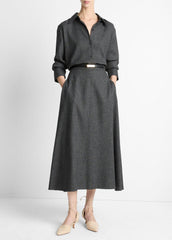 Italian Jaspe Relaxed Button-Front Shirt in Long Sleeve - MEDIUM HEATHER GREY | VINCE Women