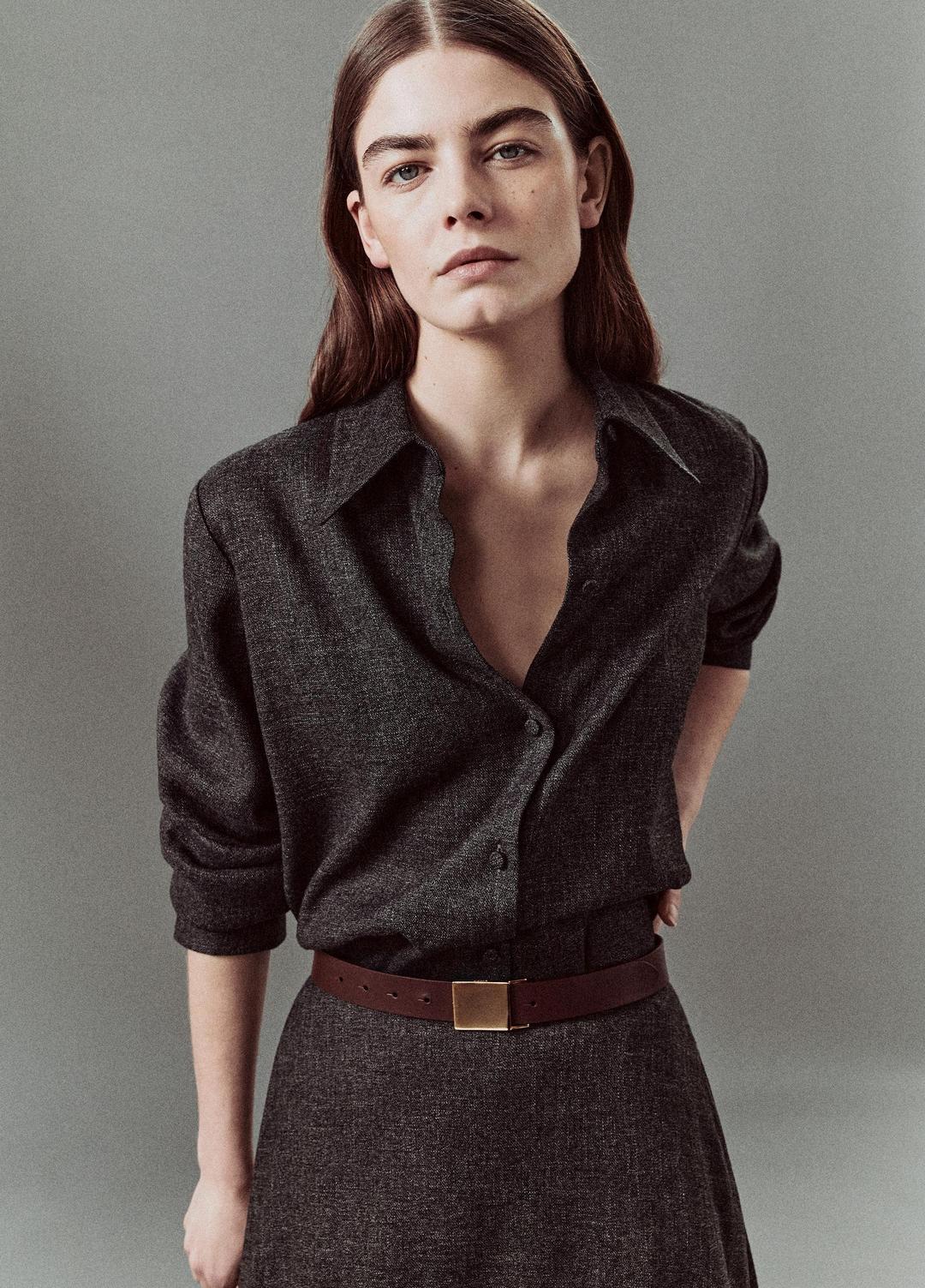 Italian Jaspe Relaxed Button-Front Shirt in Long Sleeve - MEDIUM HEATHER GREY | VINCE Women