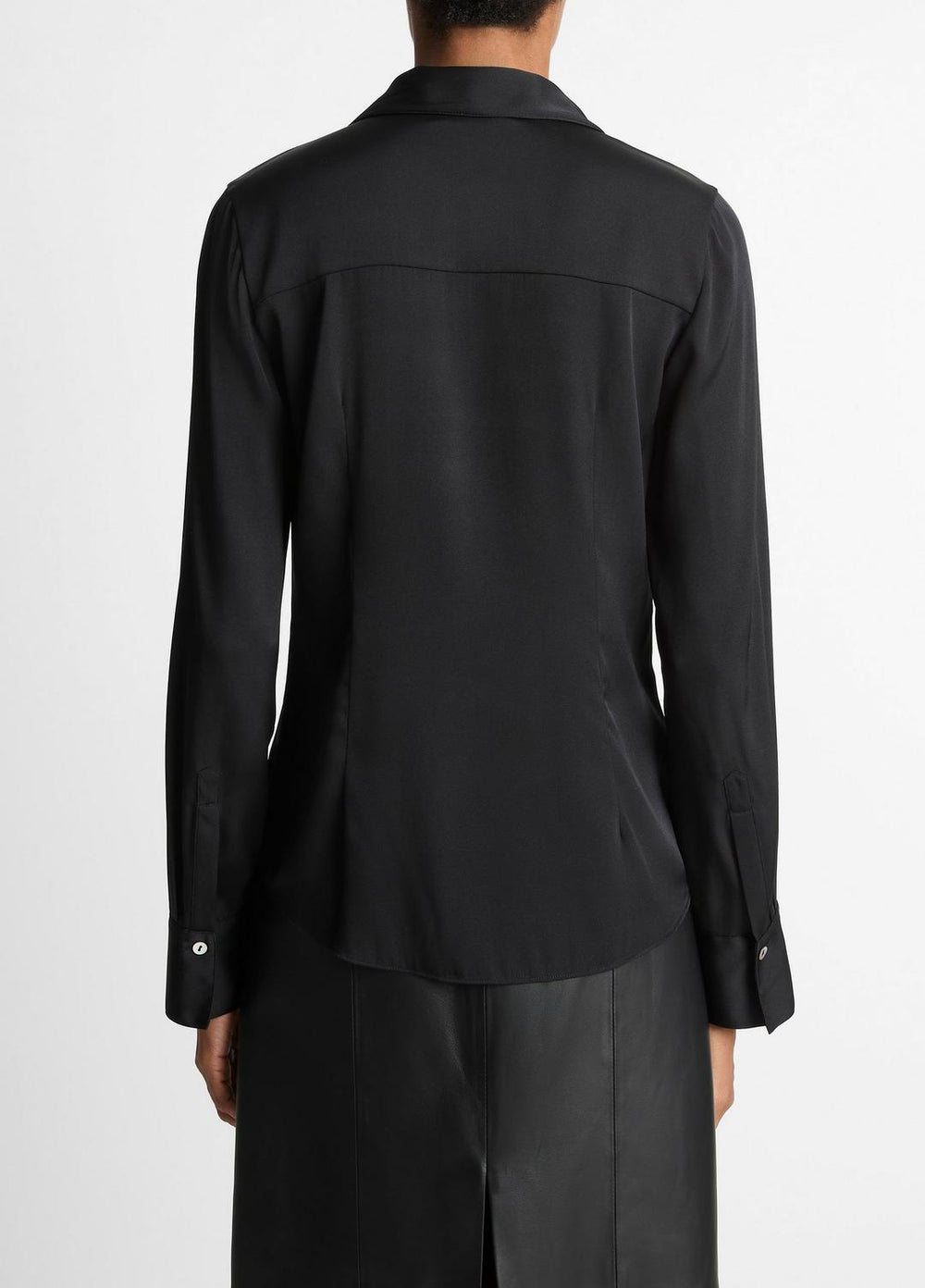 Silk-Blend Slim Button-Front Blouse in Long Sleeve - BLACK | VINCE Women