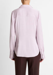 Silk-Blend Slim Button-Front Blouse in Long Sleeve - IRIS QUARTZ | VINCE Women