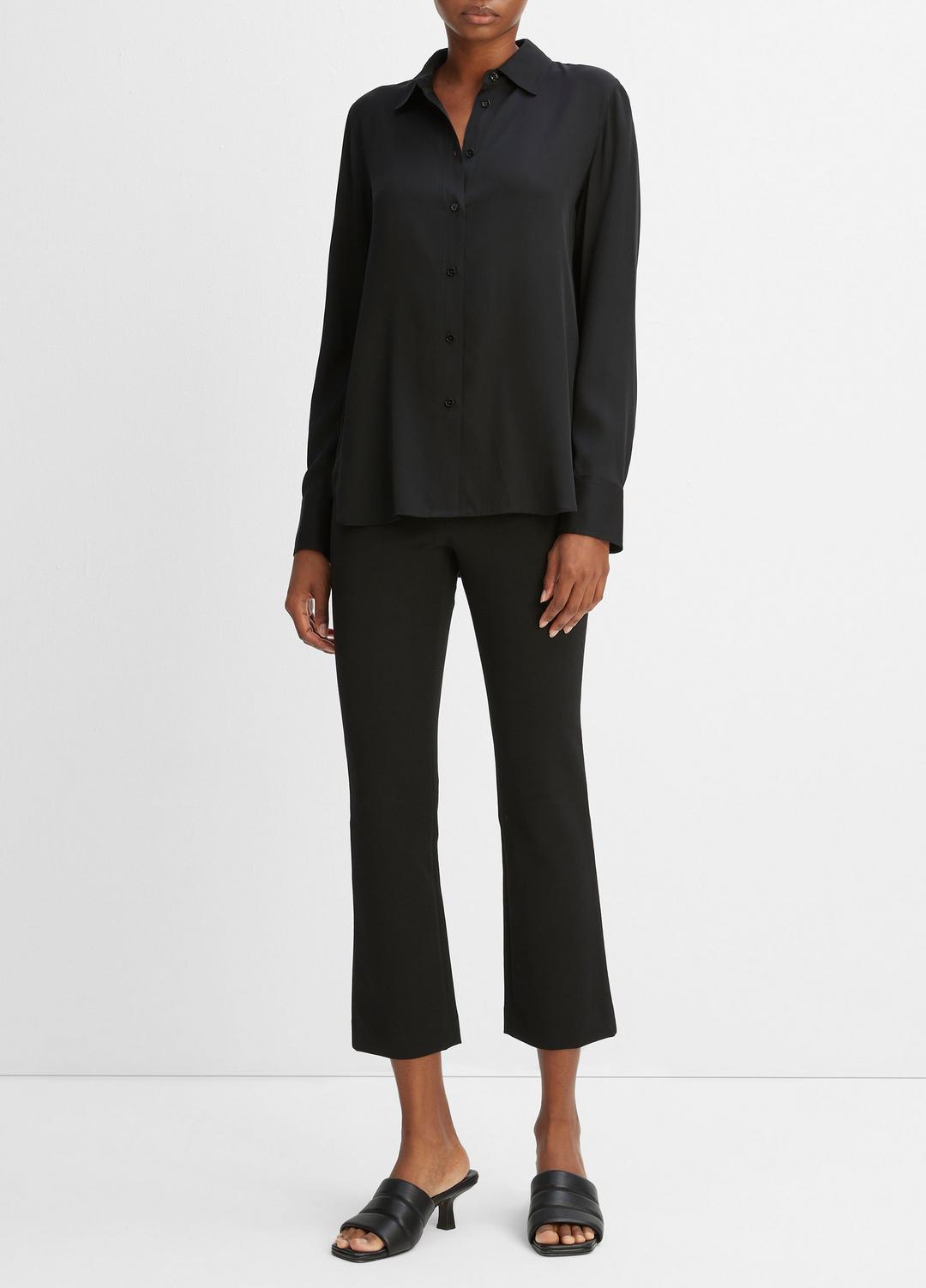 Slim Fitted Stretch-Silk Blouse in Long Sleeve - BLACK | VINCE Women
