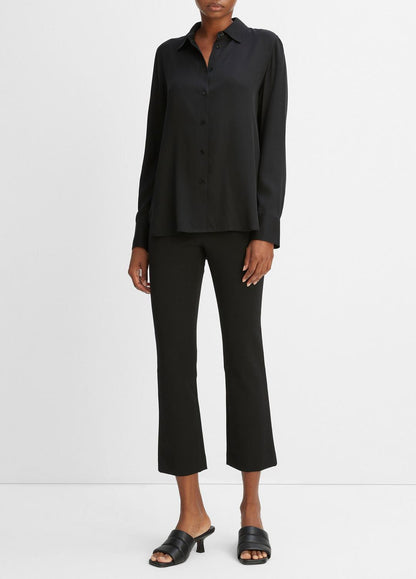 Slim Fitted Stretch-Silk Blouse in Long Sleeve - BLACK | VINCE Women