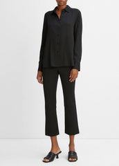 Slim Fitted Stretch-Silk Blouse in Long Sleeve - BLACK | VINCE Women