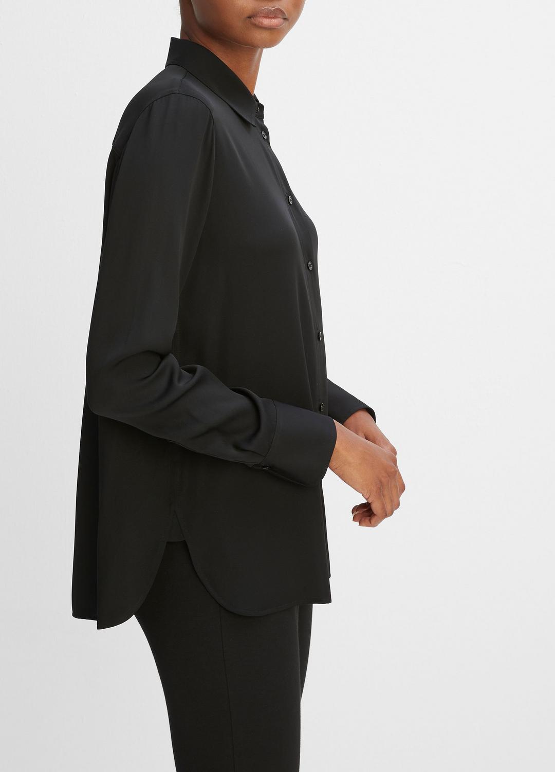 Slim Fitted Stretch-Silk Blouse in Long Sleeve - BLACK | VINCE Women
