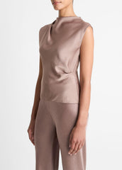 Satin Draped Cowl-Neck Top in Tank Tops - MAUVE LILAC | VINCE Women