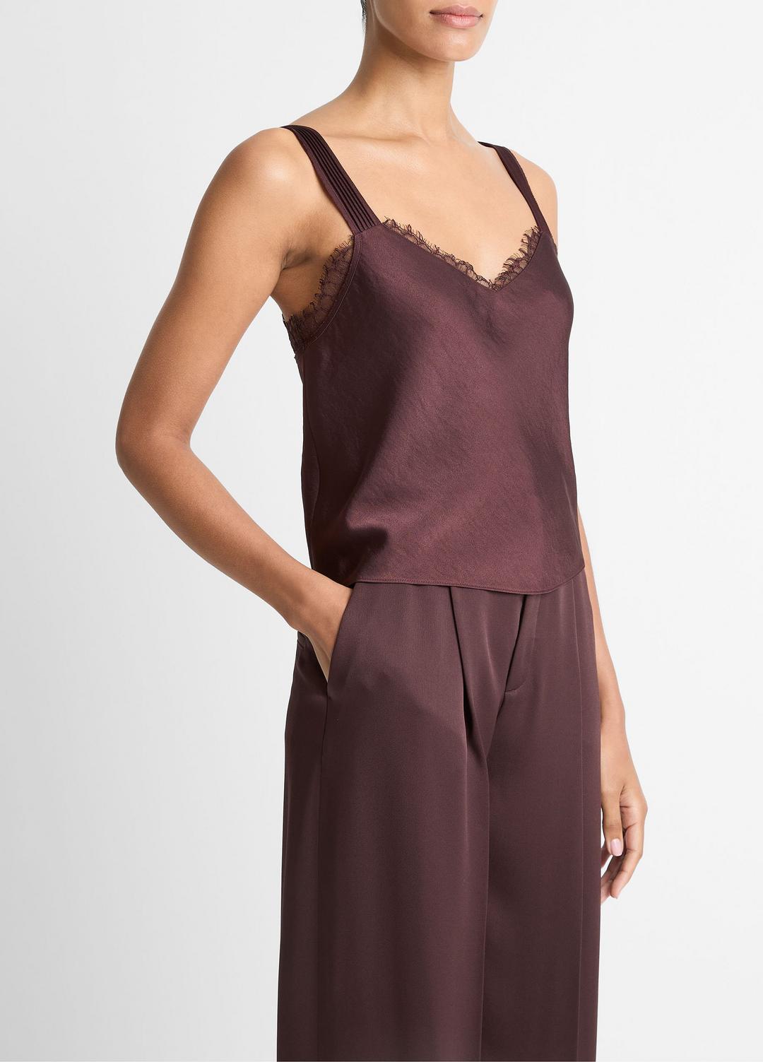Lace-Trim Satin Camisole in Tank Tops - FIG | VINCE Women