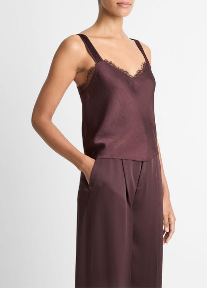 Lace-Trim Satin Camisole in Tank Tops - FIG | VINCE Women