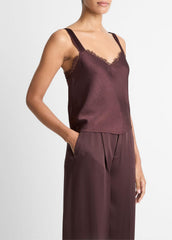 Lace-Trim Satin Camisole in Tank Tops - FIG | VINCE Women