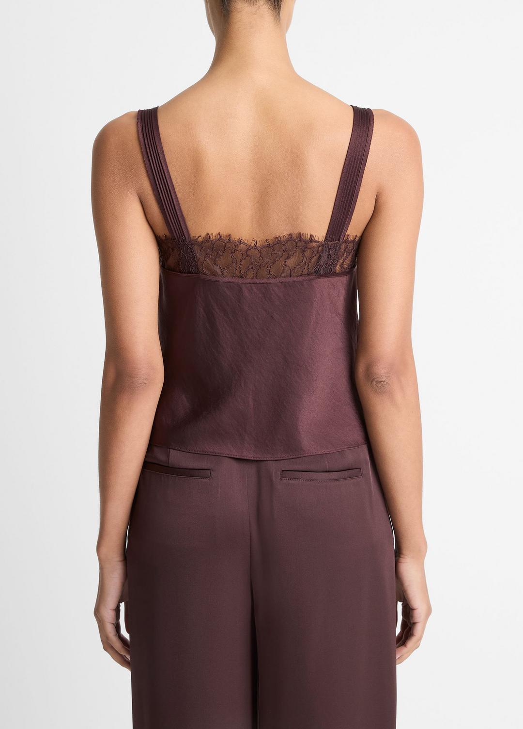 Lace-Trim Satin Camisole in Tank Tops - FIG | VINCE Women