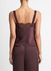 Lace-Trim Satin Camisole in Tank Tops - FIG | VINCE Women