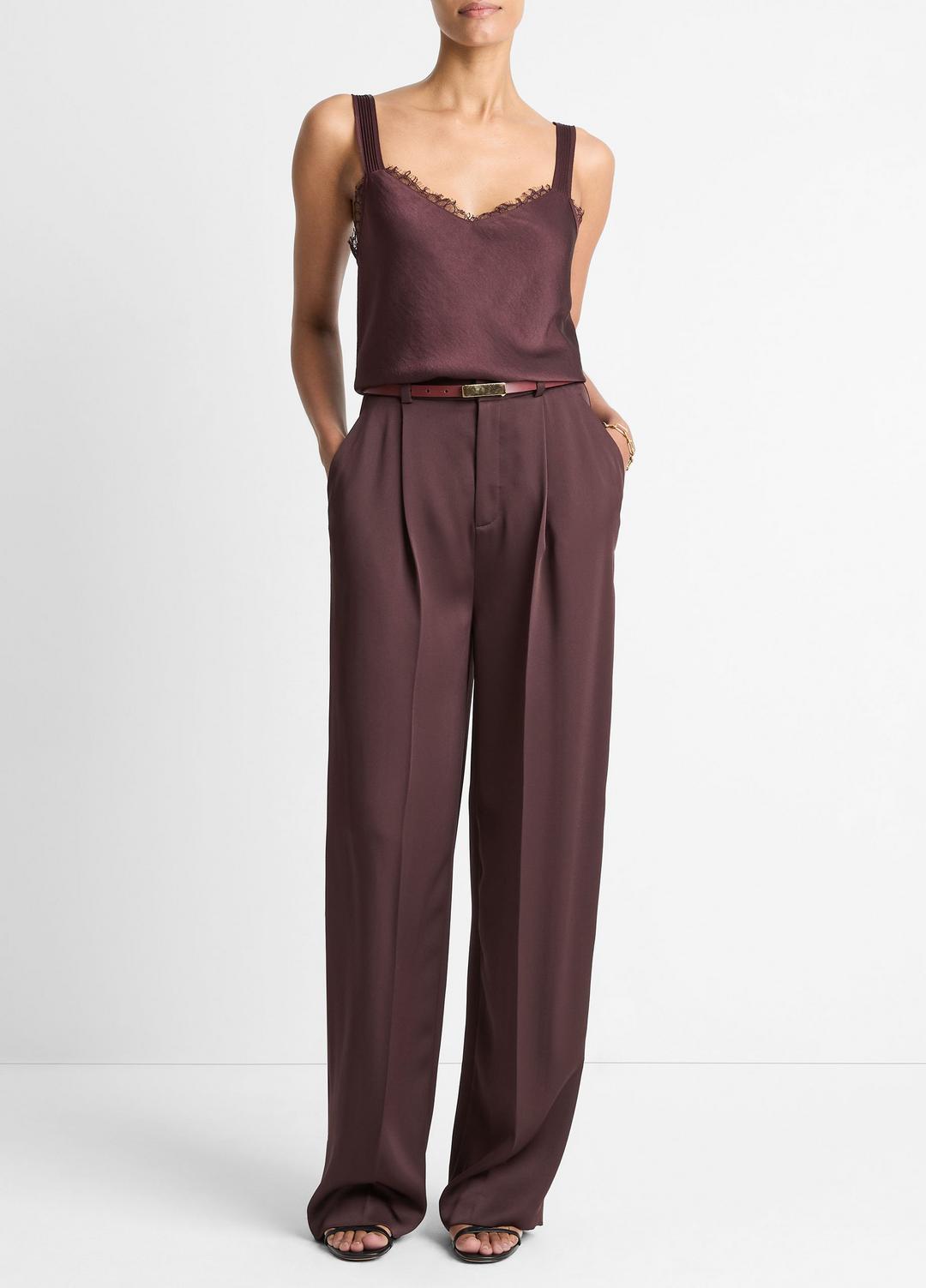 Lace-Trim Satin Camisole in Tank Tops - FIG | VINCE Women