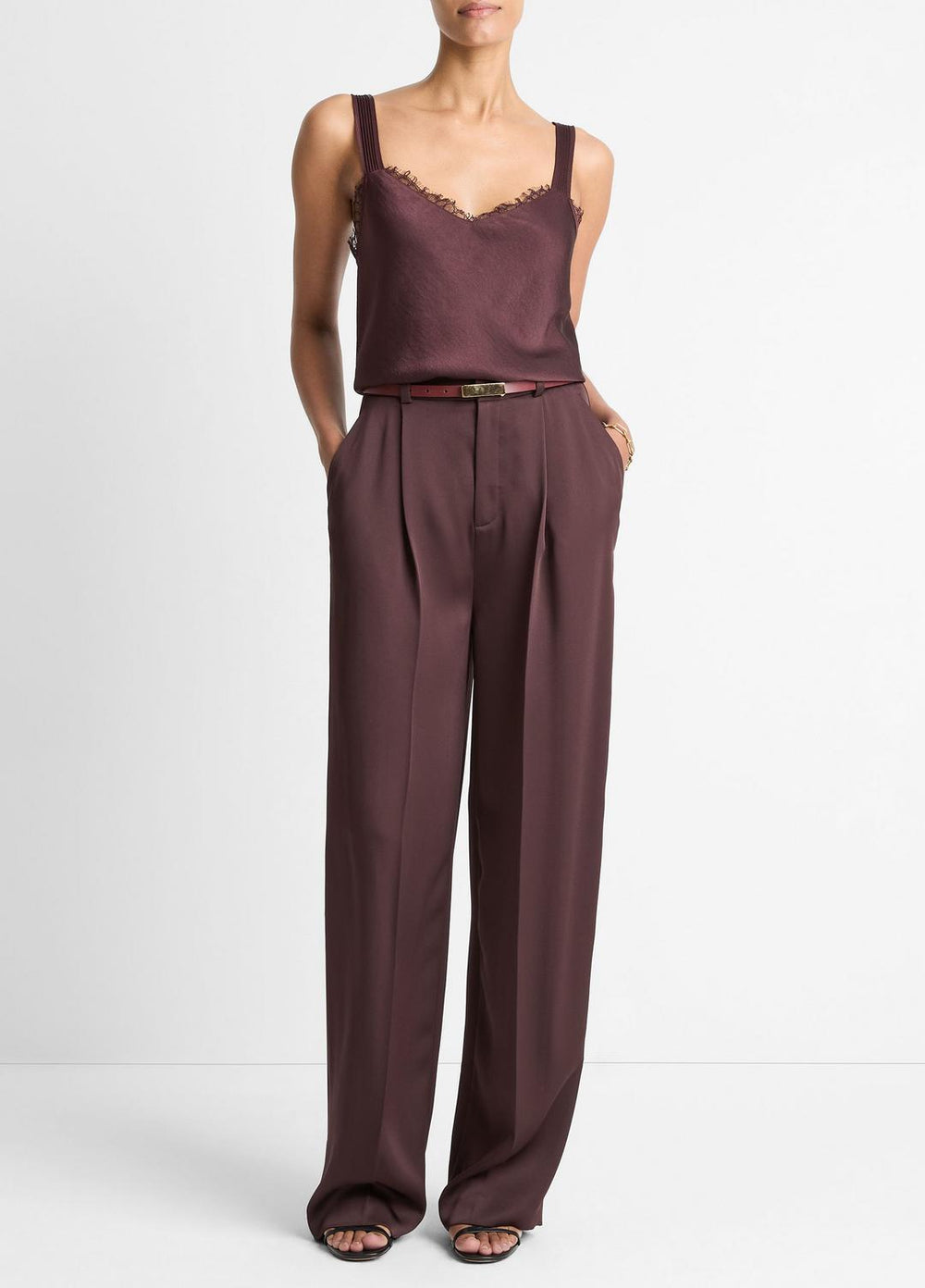 Lace-Trim Satin Camisole in Tank Tops - FIG | VINCE Women