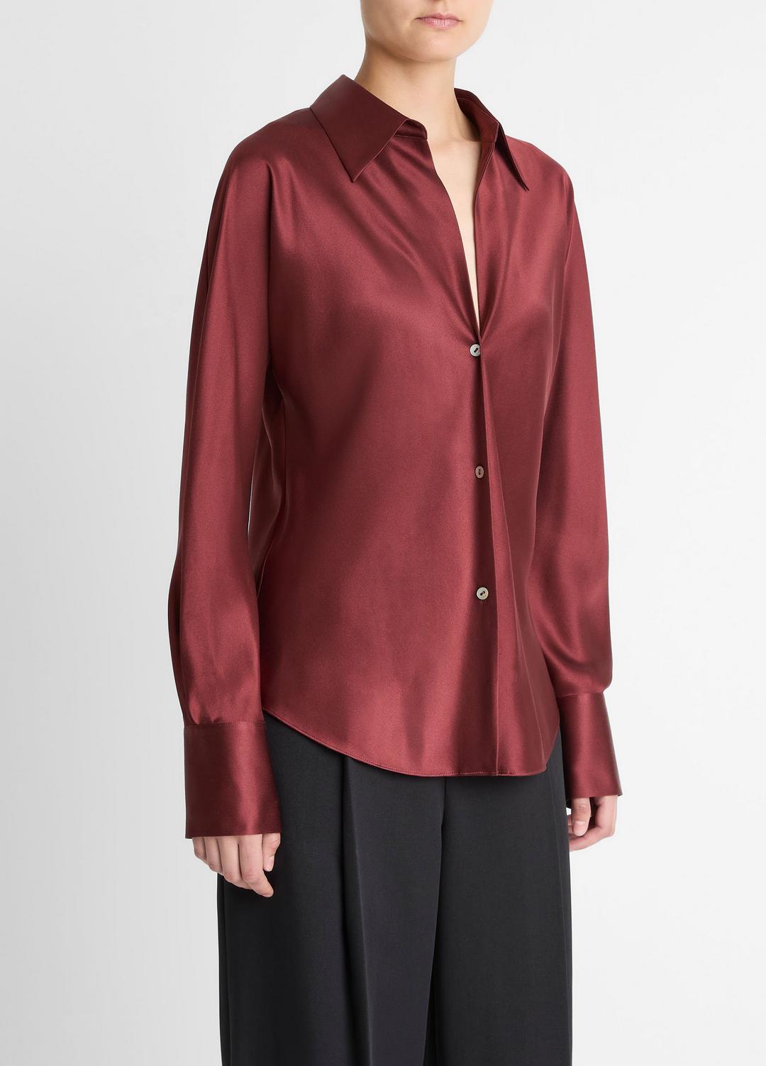 Silk Bias Long-Sleeve Blouse in Long Sleeve - BORDEAUX | VINCE Women