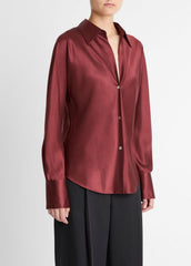 Silk Bias Long-Sleeve Blouse in Long Sleeve - BORDEAUX | VINCE Women